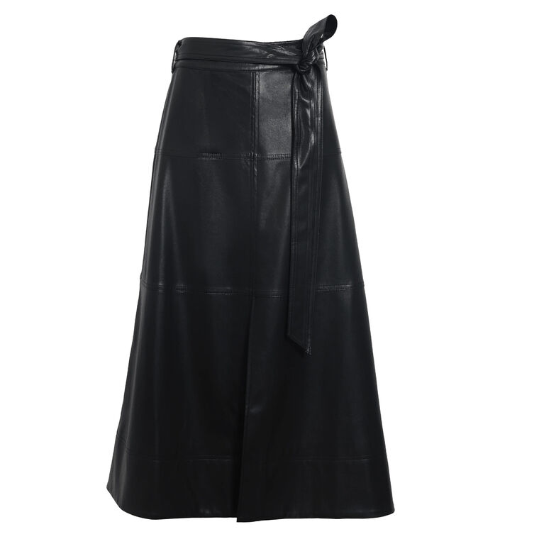 Hudley Belted Vegan Leather Midi Skirt image number null