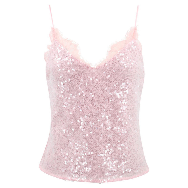 Kezia Sequin Cami Top with Lace image number null