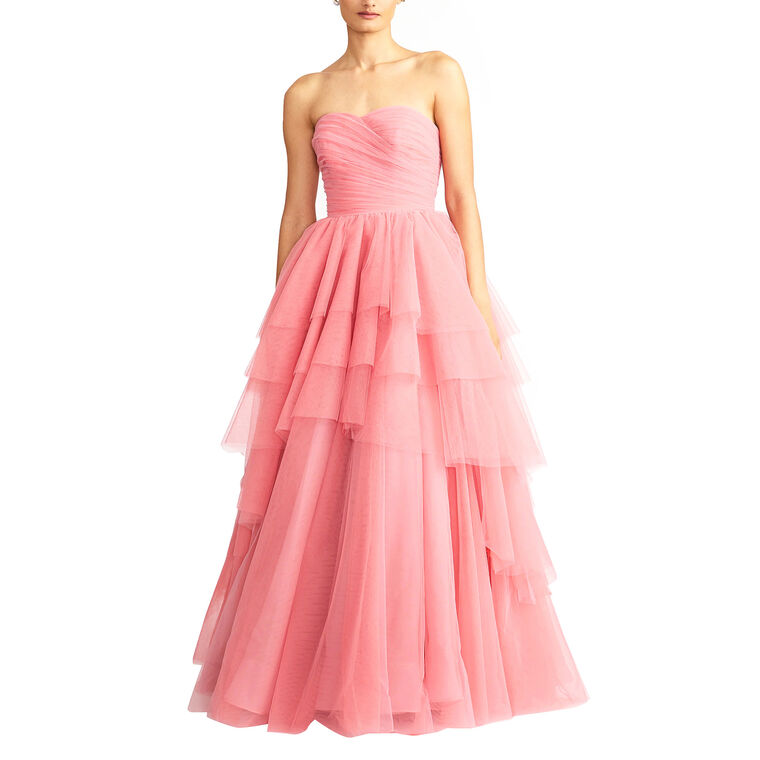 Asymmetrical Tiered Tulle Ball Gown image number null
