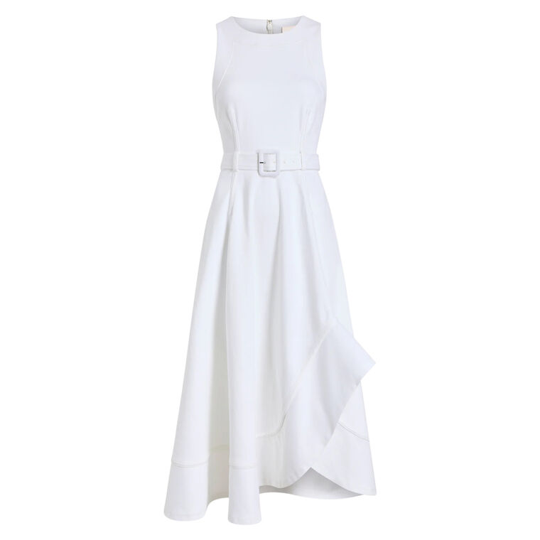 Sleeveless Belted Denim Zelda Asymmetrical Midi Dress image number null