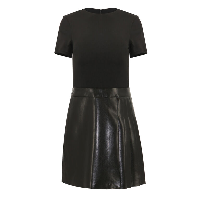 Chara Vegan Leather Short-Sleeve Pleated Mini Dress image number null
