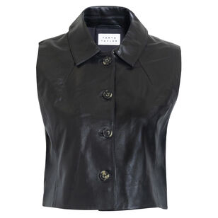 Parton Sleeveless Cropped Collared Leather Top Parton Sleeveless Cropped Collared Leather Top