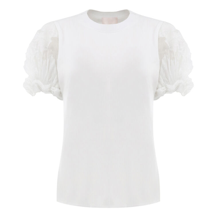 Yashi Floral Organza Puff-Sleeve Top image number null