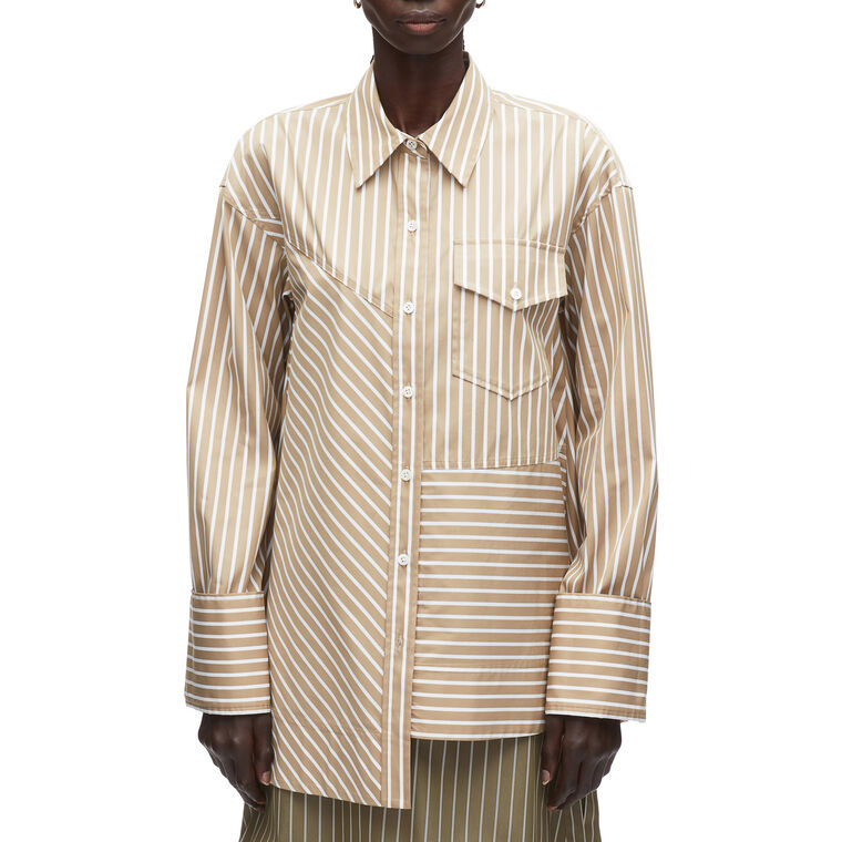 Long Sleeve Asymmetrical Stripe Trapeze Shirt image number null