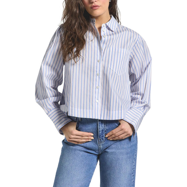 Estrella Striped Cropped Button Up image number null