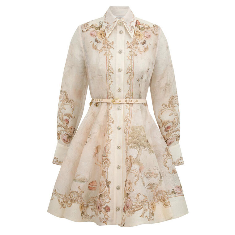 Memento Long Sleeve Buttoned Mini Dress image number null