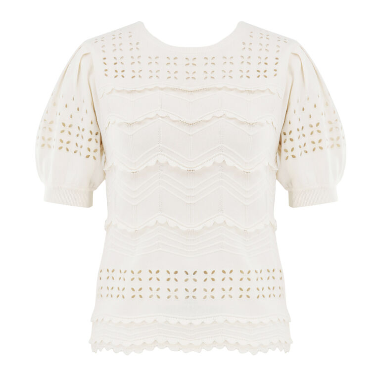 Marcelena Short Sleeve Eyelet Knit Top image number null