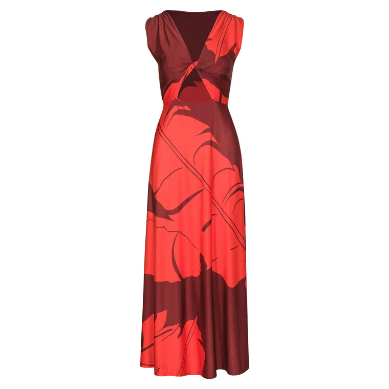 Deep Heart Twisted Cutout Ankle Dress image number null