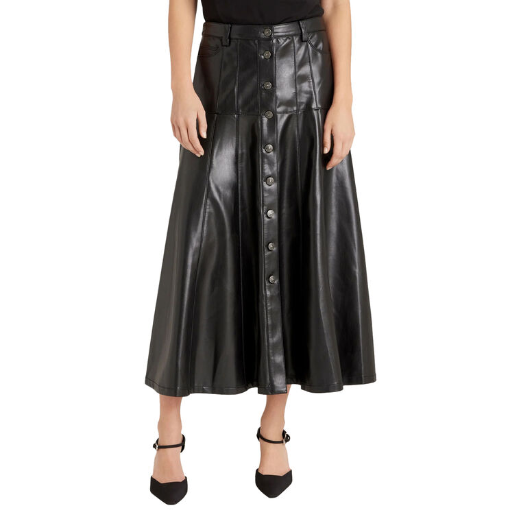 Veena Vegan Leather Midi Skirt image number null