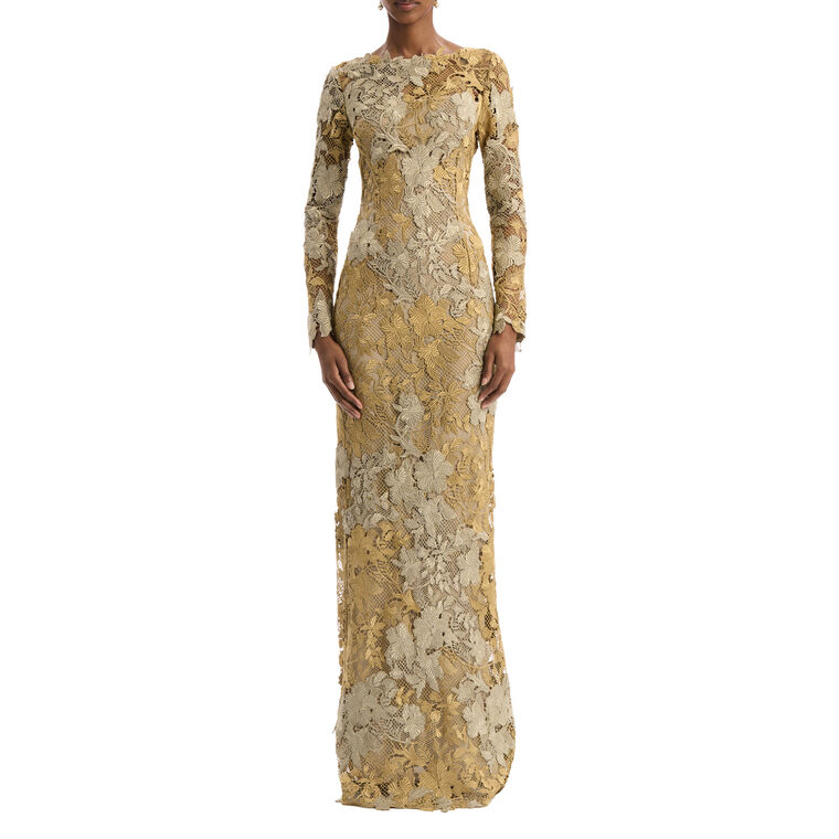 Hibiscus Metallic Guipure Gown image number null