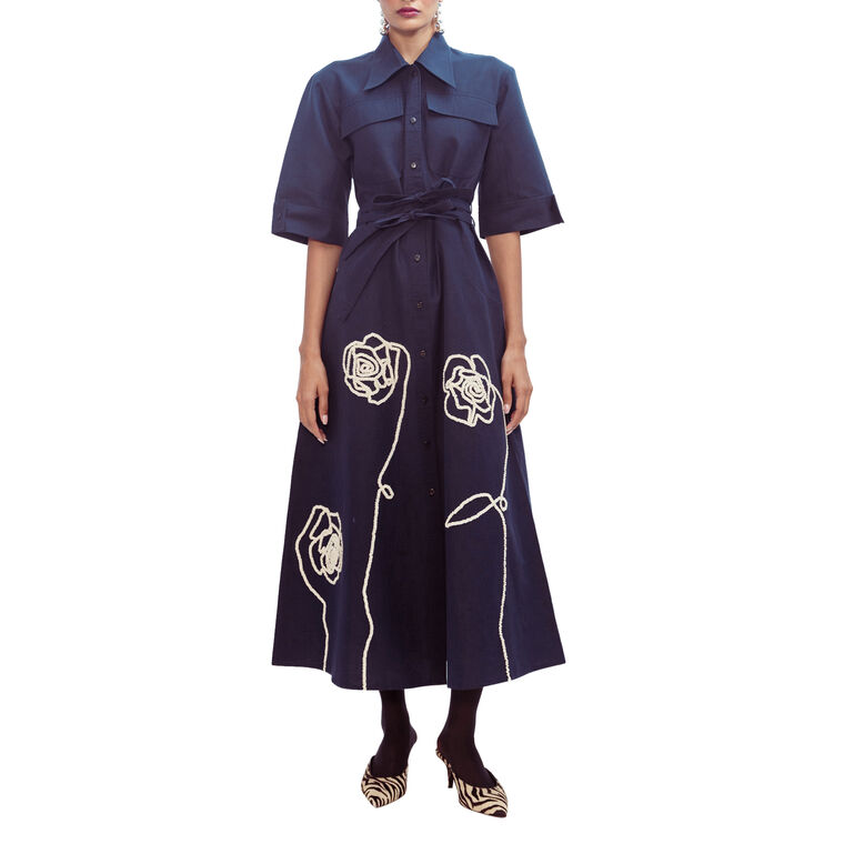 Jardin Collared Belted Midi Dress image number null