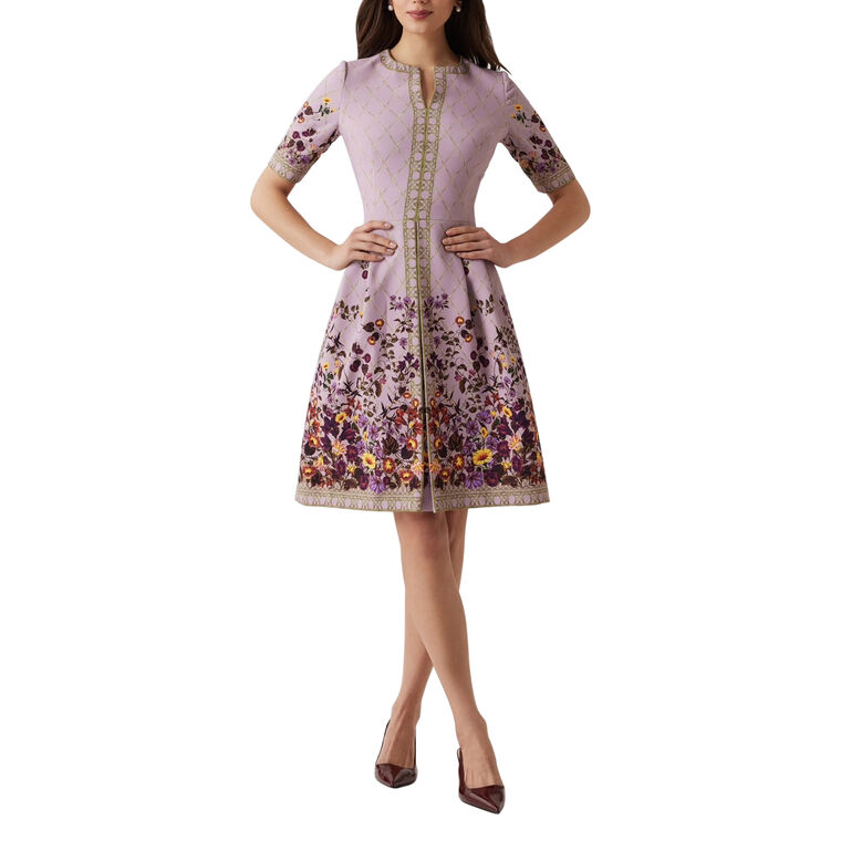 Floral Border Print Crepe Short Sleeve Mini Dress image number null