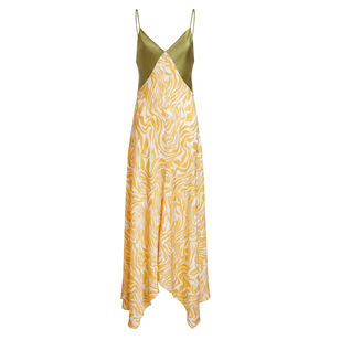 Amanda Sleeveless V-Neck Handkerchief Hem Midi Dress