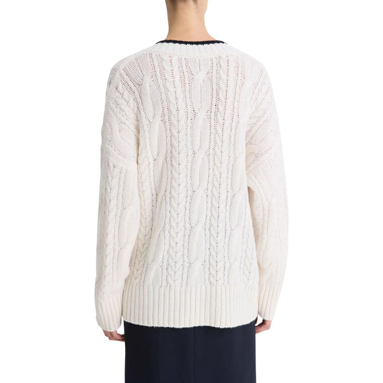 Oversized Cable-Knit Deep V-Neck Cashmere Sweater image number null