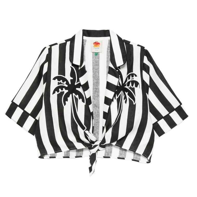 Striped Short Sleeve Linen Crop Top image number null