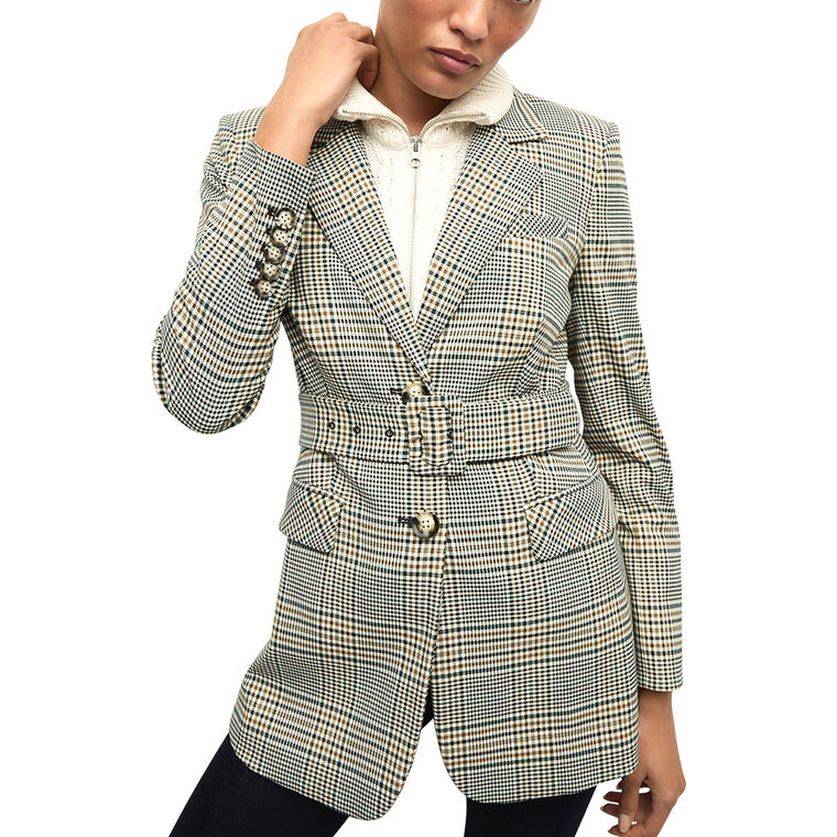 Ryanne Belted Plaid Dickey Jacket image number null