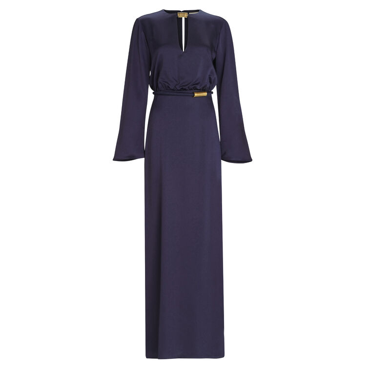 Cassy Bell Sleeve Belted Maxi Dress image number null