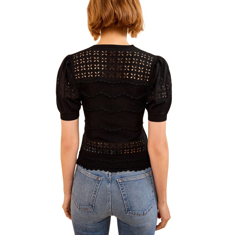 Marcelena Short Sleeve Eyelet Knit Top image number null