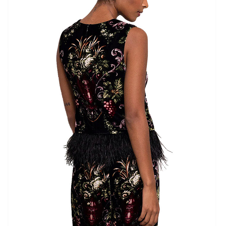 Noah Sleeveless Feather-Trim Top image number null