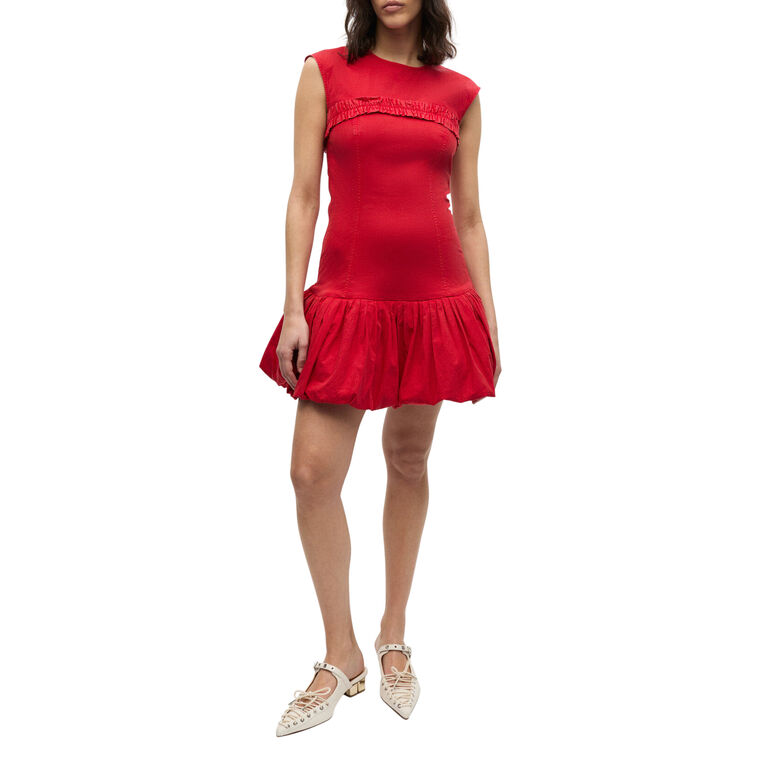Washed Cotton Bubble Hem Corset Mini Dress image number null