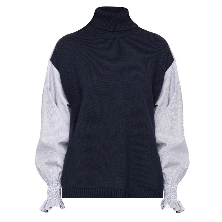 Devana Mixed Media Knot Turtleneck Sweater image number null