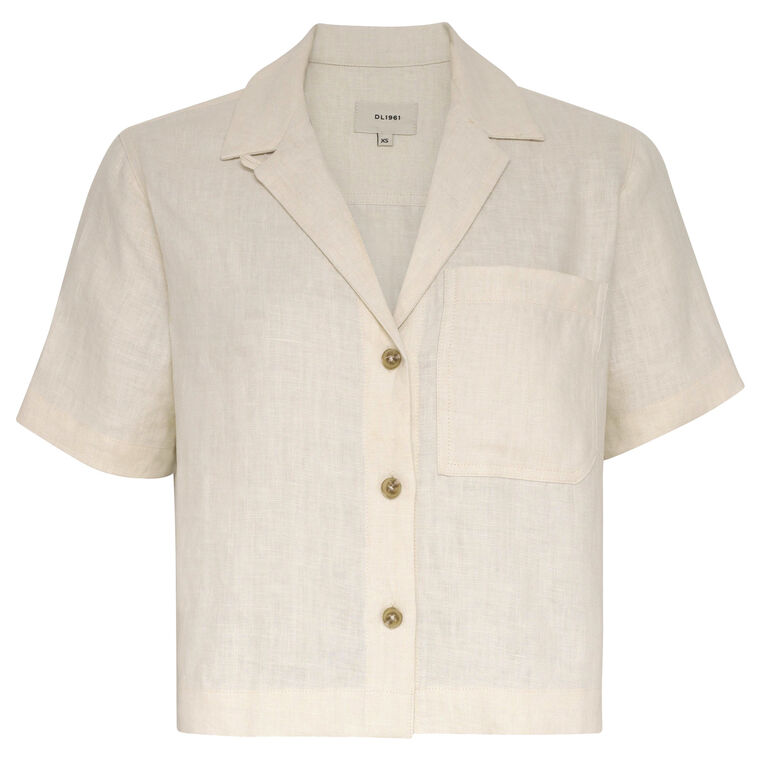Hampton Short Sleeve Button-Front Linen Shirt image number null