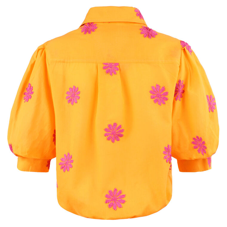 Bomba Blouson Sleeve Shirt With Bright Flower Embroidery image number null