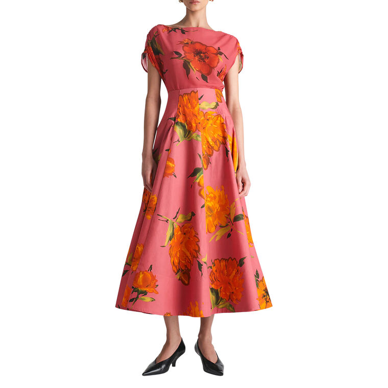 Floral Printed Cotton Parker High Waist Full Midi Skirt image number null