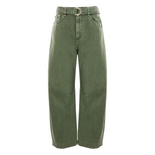 Charlie High Rise Belted Barrel Leg Jean