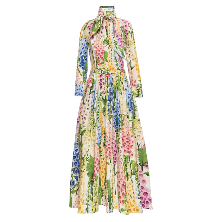 Foxglove Cotton Poplin Tie-Neck Dress image number null