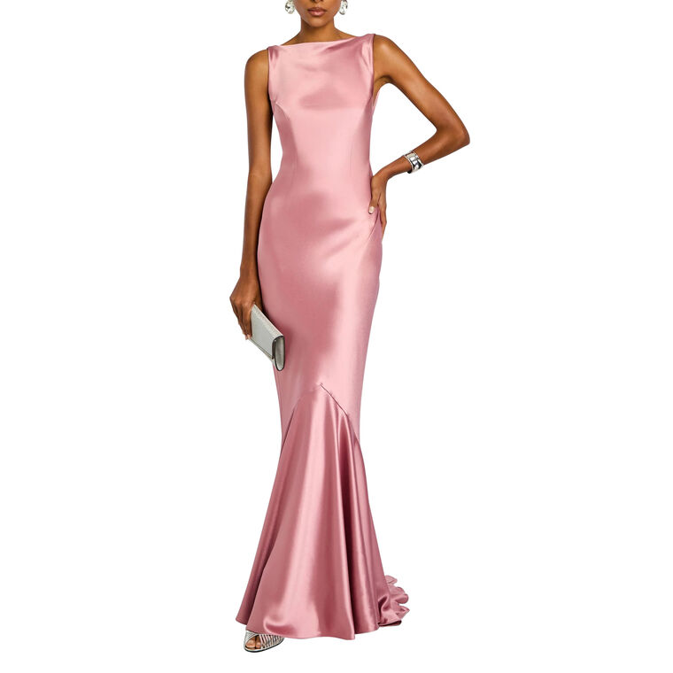 Ambrosia Sleeveless Satin Open-Back Maxi Dress image number null