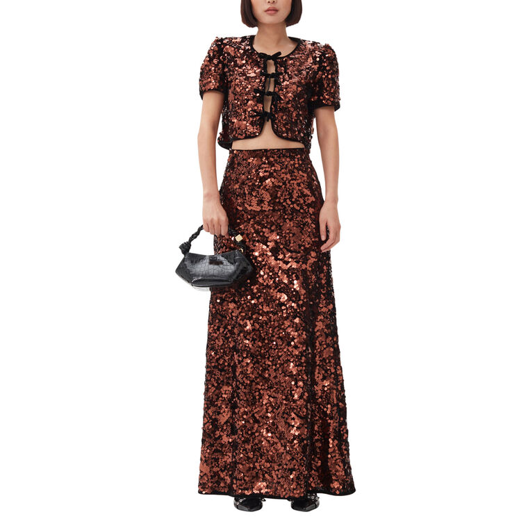 Velvet Sequins Maxi Skirt image number null