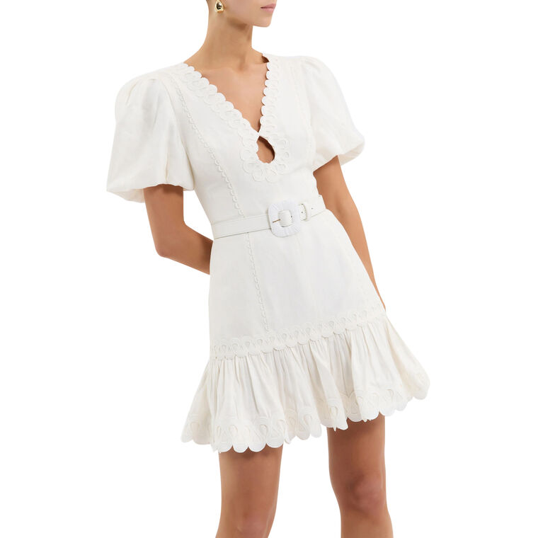 Kahlia Short Puff Sleeve Belted Mini Dress image number null