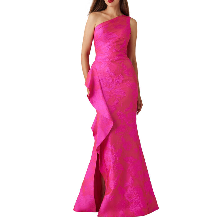 One-Shoulder Side Ruffle Gown image number null