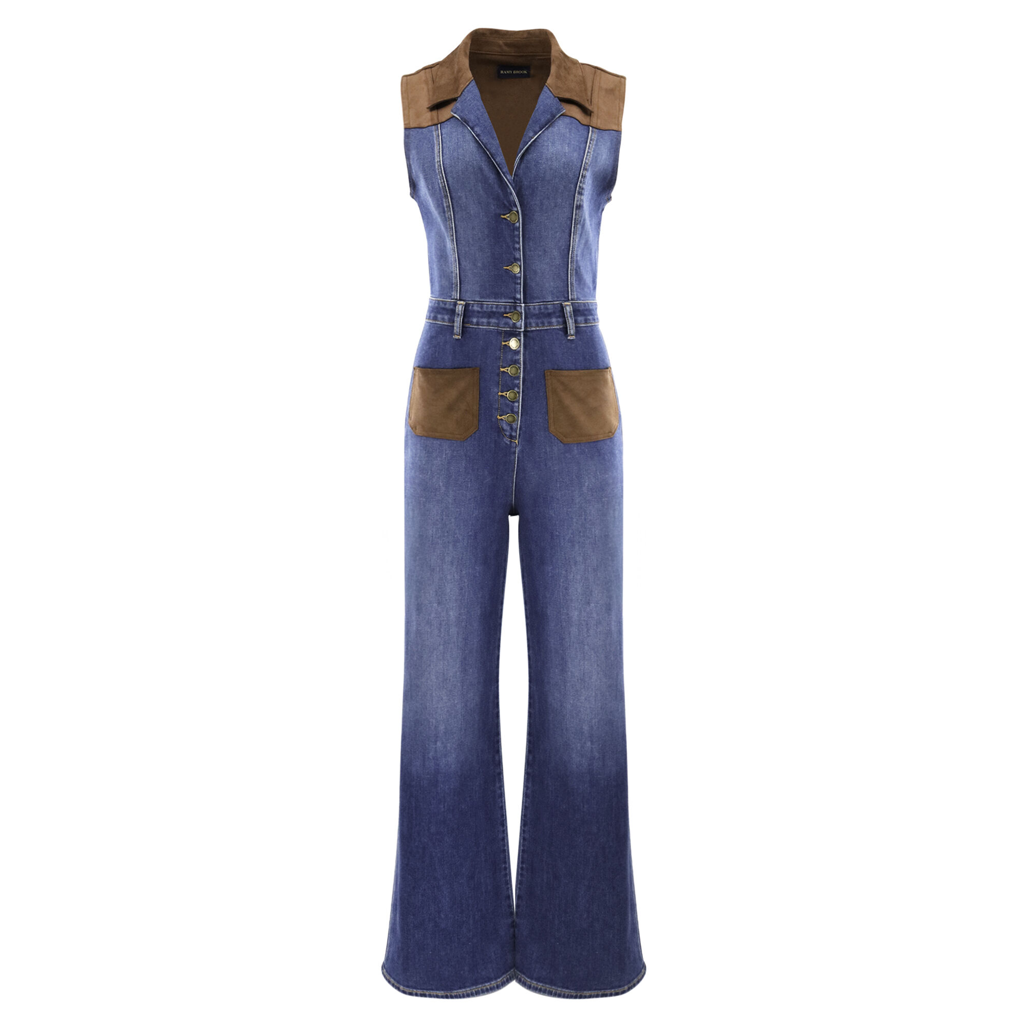 mamimumemo Ramy Brook Claudette Faux Suede Trim Denim Jumpsuit | Tootsies