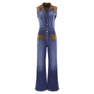 Claudette Faux Suede Trim Denim Jumpsuit