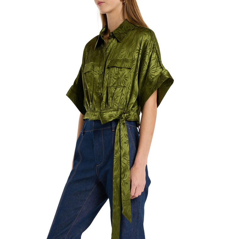 Manolo Short Sleeve Silk Jacquard Top image number null