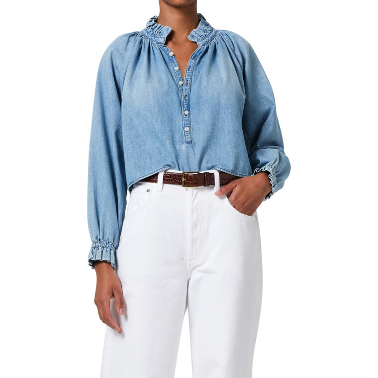 Iris Cropped Ruffled Denim Top image number null