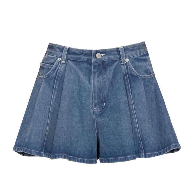 Stasia Pleated Denim Jean Shorts image number null