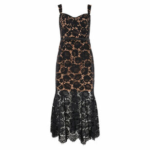 Black Fine Lace Midi Dress