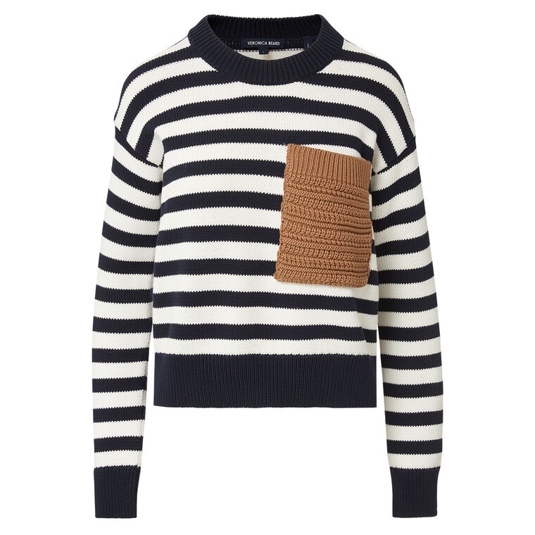 Veronica Beard Emile Contrast Pocket Striped Pullover Sweater
