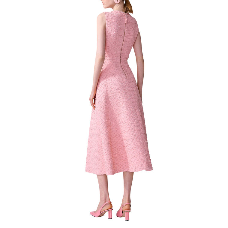 Sleeveless Crew Neck A-Line Tweed Midi Dress With Bow image number null