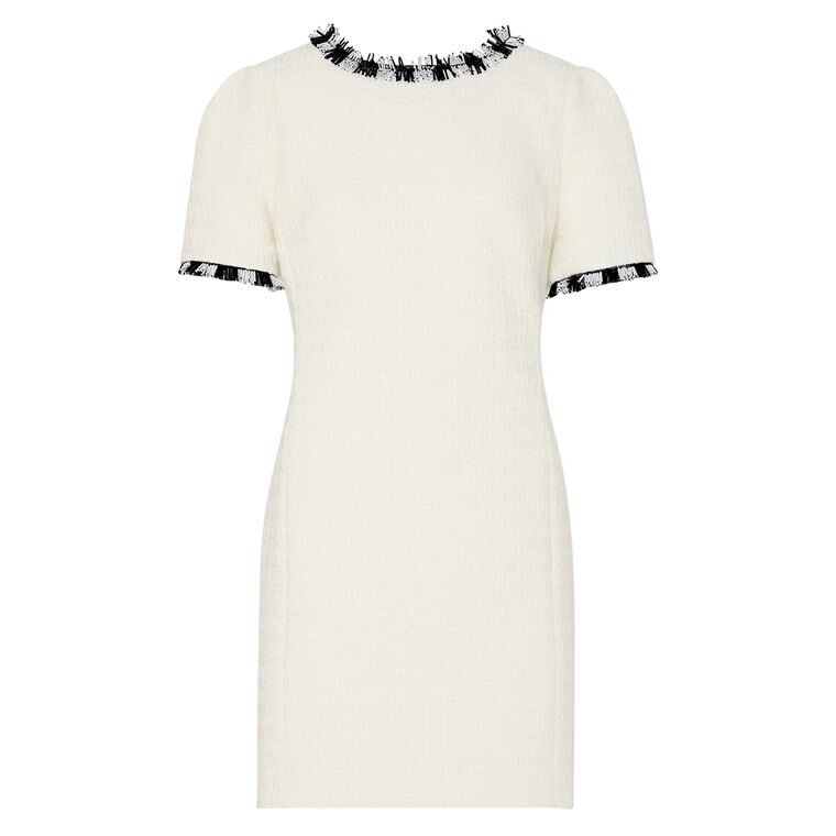 white beaded fringe mini dress Short Beaded Fringe Mini Dress with Sheer Sleeves 48152