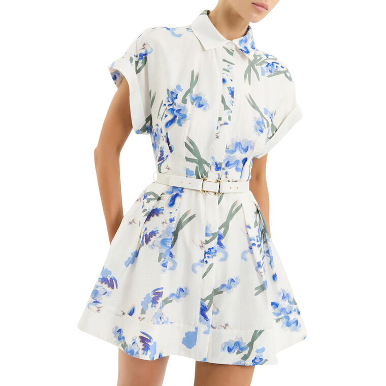 Short Sleeve Bluebell Meadow Belted Mini Dress image number null
