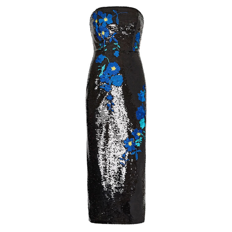 milly kait sequined strapless dress Milly Kait Sequined Floral Mesh Strapless