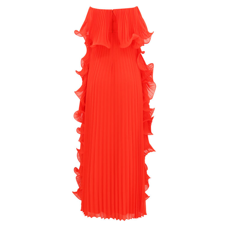 Pleated Strapless Gown With Side Ruffles image number null