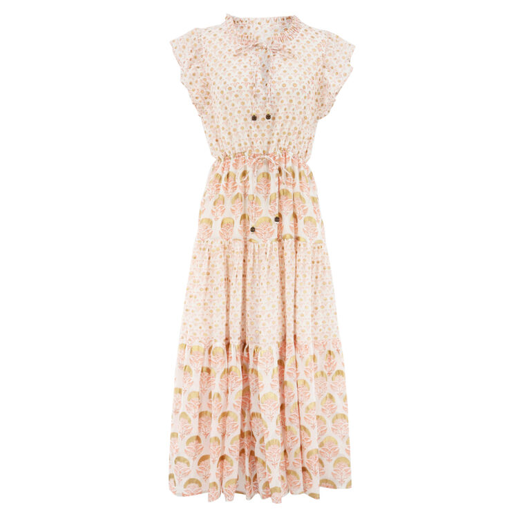 Cinched Flirty Short Sleeve Midi Dress image number null