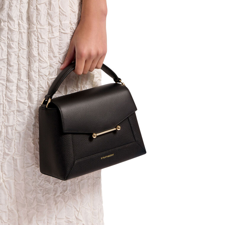 Mosaic Grain Leather Top Handle Bag image number null