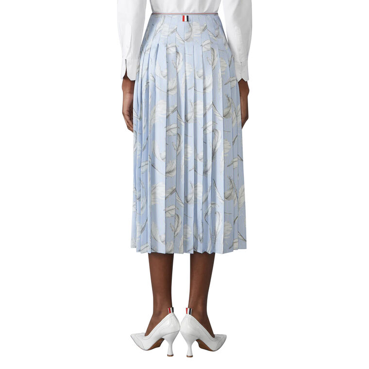 Calf Length Feather Printed Silk Twill Pleat Skirt image number null