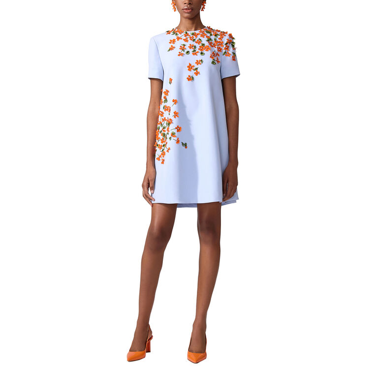 Floral-Embroidered Short Sleeve A-Line Mini Dress image number null
